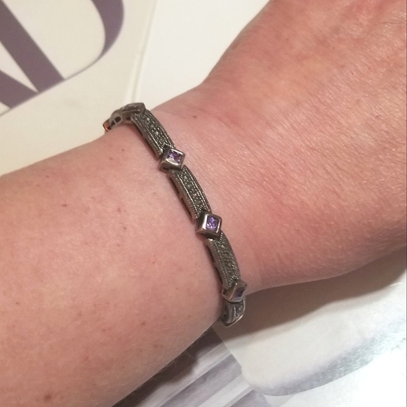 Antique Jewelry - Antique Art Deco Amethyst Marcasite Sterling Silver Bracelet